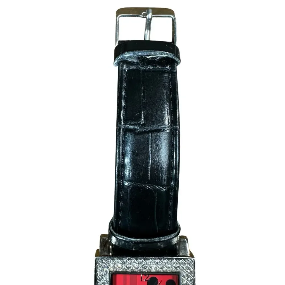 Vintage Disney Mickey Mouse Watch Reptile Print Band Swarovski Type Crystals